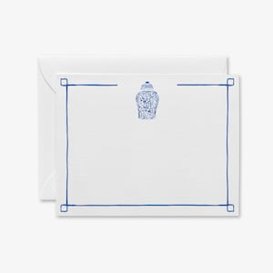 Biglietti piatti con barattolo di zenzero [set da 8] / Biglietti dipinti a mano / Biglietti di ringraziamento / Regalo per l'ospite / Biglietti chinoiserie / Cancelleria blu e bianca