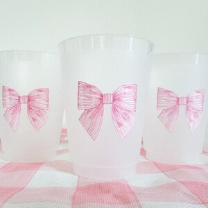 Striped Pink Bow Frosted Shatterproof Cups | Reusable Baby Shower Party Cups | Bridal Shower Cups | 16oz Cup | Bow Cups image 1