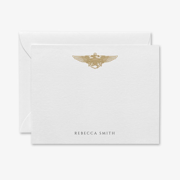 Naval Aviator Wings Personalized Notecard Set | Navy Military Stationery | Armed Forces Cards | Military Professional Gift | Pilot Thank You