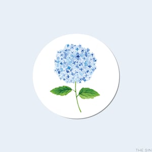 Hydrangea Stickers | Floral Round Sticker | Hydrangea Lover Envelope Seal | Flower Sticker | Painted Label | Blue Hydrangea Favor Sticker