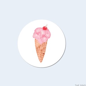 Pegatinas de cono de helado / Pegatinas redondas mate / Sello de sobre de helado / Cierre de sobre femenino de verano para niños / Pegatinas de planificador / Preppy