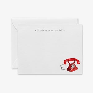 Rode vintage platte telefoonkaarten [set van 8] | Rode retro bedankbriefjes voor telefoon | Moderne notities | Hallo van Notes | Leuke kaartenset | Cadeau