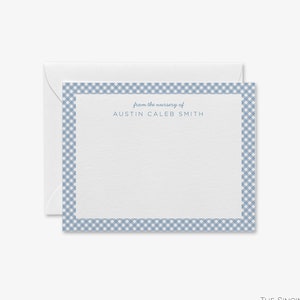 pour notes personnalisés en vichy pour chambre de bébé | Notes de remerciement pour baby shower | Papeterie bébé garçon | Notes de bébé fille | Notes preppy neutres en matière de genre