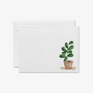 Biglietti di auguri piatti con fico a foglia di violino [set da 8] / Biglietti acquerellati dipinti a mano / Regalo per gli amanti delle piante / Regalo per l'ospite / Biglietti di ringraziamento per le piante / Moderno