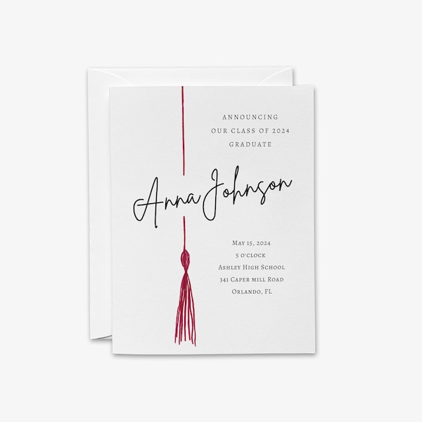 Personalized Graduation Announcement Invitation | College Graduation | High School Graduation | Class of 2024 | Printed Party Invitations