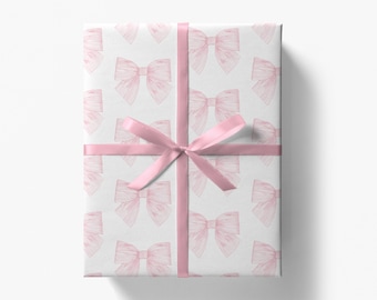 Geschenkpapier mit rosa Schleife | Geschenkpapier mit gestreiften Schleifen | Feminines Brautparty-Geschenk | Babyparty, Babygeburtstag | Mädchenhafte hellrosa Weihnachtsschleifen