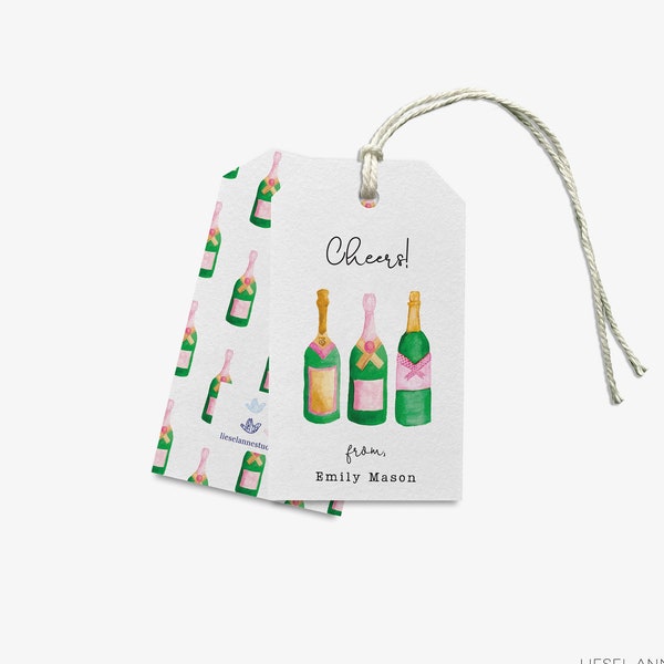 Champagne Bottle Gift Tags | Cheers Tag | Birthday Gift Tag | Watercolor Painted Tag | Birthday Favor | Celebration Bubbly Bottle Tag