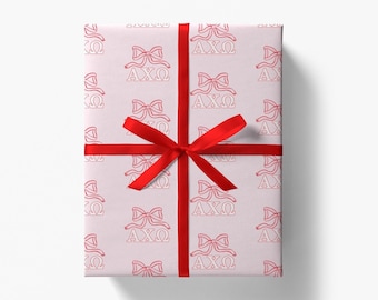 Papel de regalo con lazo rosa Alpha Chi Omega / Con licencia oficial / Papel de regalo de la hermandad griega Chi-O / Papel de regalo Big Little / Regalos navideños