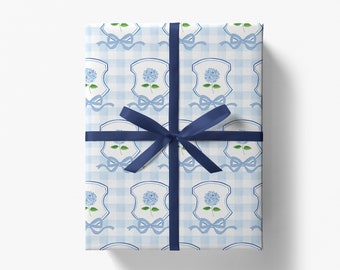 Papel de regalo de hortensias / Papel de regalo azul y blanco / Papel de regalo floral / Papel de regalo primavera-verano / Amante de las hortensias / Baby Shower