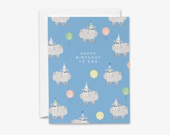 Happy Birthday Sheep Pun Cards | Happy Birthday To Ewe Punny Cards | Sheep Lovers | Lamb Birthday Cards | Watercolor Cards | Farm Animal