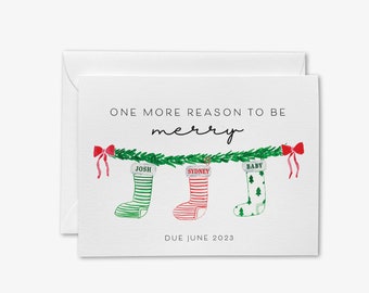 Christmas Pregnancy Announcement Card | We're Pregnant Card | Pregnancy Reveal Card | One More Reason To Be Merry | We're Having a Baby