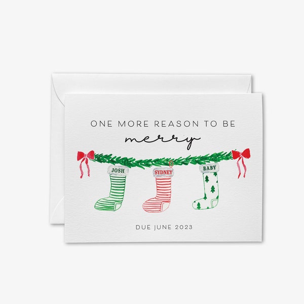 Christmas Pregnancy Announcement Card | We're Pregnant Card | Pregnancy Reveal Card | One More Reason To Be Merry | We're Having a Baby
