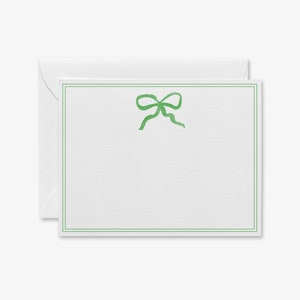 Green Bow Flat Notecards [Set of 8] | Preppy Thank You Notes | Feminine Bow Cards | Bow Flat Card | Fashion Notecard | Watercolor Irish Bows