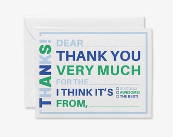 Kids Fill In The Blank Thank You Notes | Boys Thank You Cards | Kids Fill In Stationery | Boy Thank You Stationary | Boy Thank You Notecards