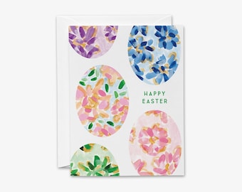 Easter Greeting Card | Colorful Easter Eggs | Christian Card | Happy Easter Card | Watercolor Folded Card | Abstract Floral Easter Basket