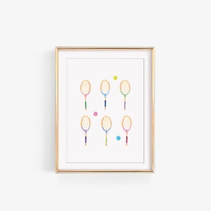 Tennis Lover Art Print | Hand Painted Tennis Racket Art | Sport Home Watercolor | Tennis Ball Wall Art | Preppy Tennis Club | Nursery Decor