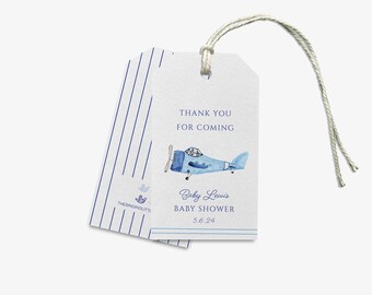 Baby Shower Favor Tags | Vintage Airplane Tag | Baby Boy Tag | Watercolor Hand Painted Tag | Boy Birthday Tag | Blue Thank You Tags | Plane