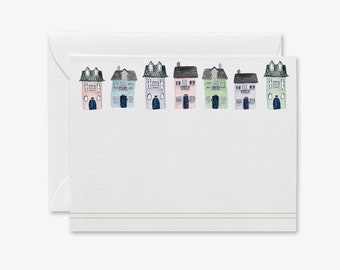 Row of Houses Flat Notecards [Set of 8] | Realtor Thank You Notes | House Notes | Notecard Set | Block Party Cards Cards | Real Estate Notes