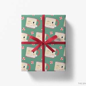 Santa Mug Green Christmas Gift Wrap | Christmas Wrapping Paper | Vintage Holiday Wrapping Paper | Sage Green and Red | Boy or Girl Preppy