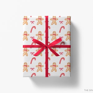 Lebkuchen Geschenkpapier | Zuckerstange Geschenkpapier | Weihnachtsgeschenkpapier | Weihnachtsdekor | Urlaub Geschenkverpackung | Rote Schleife Geschenkverpackung