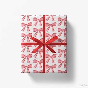 Red Bows Gift Wrap | Christmas Wrapping Paper | Vintage Holiday Wrapping Paper | Valentines Wrapping Paper | Red Bow Lover | Red and White
