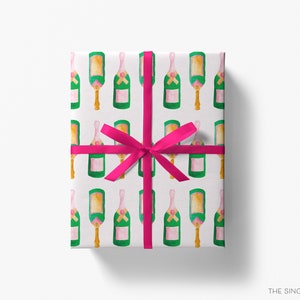 Champagne Bottle Gift Wrap | Celebration Wrapping Paper | Party Wrapping Paper | Cheers Fizz Wrapping Paper | Bubbly Birthday | Cheers Pink