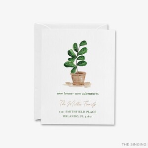 Fiddle Leaf vijgenplant verhuisaankondiging | Adreswijziging briefkaart | We zijn verhuisd kaart | Nieuw huis Nieuwe avonturen | Aquarelkunst in beweging
