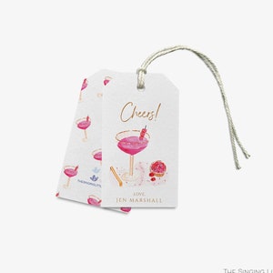Cheers Gift Tags | Cocktail Scene Tag | Feminine Tag | Watercolor Hand Painted Tag | Birthday Tag | Favor Tags | Coupe Glass Pink Floral Tag