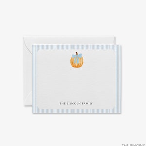 Papeterie personnalisée citrouilles | aquarelles d'automne avec noeud bleu | Merci bleu clair d'automne | Remerciements à la citrouille | Carte preppy
