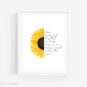 Sunflower Watercolor Print | Laughter Quote | Hand Painted Watercolor Sunflower Art | Sunflower Lovers Watercolor Artwork | Home Decor