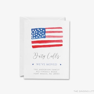 Aankondiging bewegende Amerikaanse vlag | Militaire adreswijzigingskaart | Plicht roept | We zijn verhuisd | Nieuw huis militair | Nieuw adres | Familie