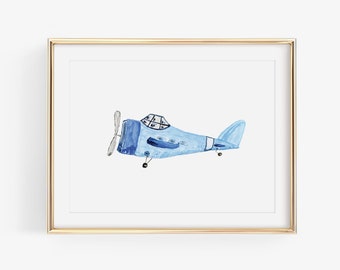 Vintage Airplane Watercolor Print | Nursery, Boys Room Decor