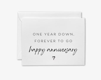 One Year Anniversary Card | One Year Down, Forever To Go, Happy Anniversary | First Anniversary Card | 1st Anniversary Gift | Husband Card