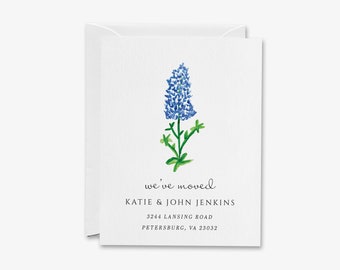 Texas Bluebonnet Moving Announcement Card | Change of Address Card | We've Moved Card | New Home | Personalized New House | Blue Floral