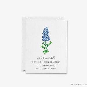 Bewegende aankondigingskaart van Texas Bluebonnet | Adreswijzigingskaart | We zijn verhuisd kaart | Nieuw huis | Gepersonaliseerd nieuw huis | Blauwe bloemen