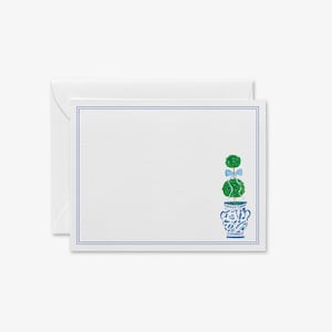 Notitiekaarten met vormsnoei met lichtblauwe strik [Sets van 8] | Handgeschilderde notities | Bedankkaart | Gastvrouwcadeau | Chinoiseriekaarten | Blauw en wit