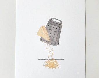 Cheese Grater Watercolor Print | Cheese Print | Kitchen Wall Art | Kitchen Decor / Cute Cooking Print / Cheese Lover Print