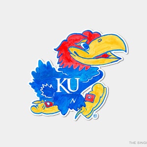 Jayhawk Vinyl Sticker | Officially Licensed | Watercolor Kansas Decal Sticker | Kansas Jayhawks Weatherproof | KU Sticker for Laptop RCJH