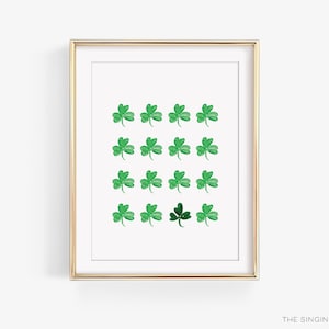 Green Shamrock Watercolor Print | Irish Art Print | Four Leaf Clover Painting | Green Decor | Watercolor Pattern Painting | St Patricks Day
