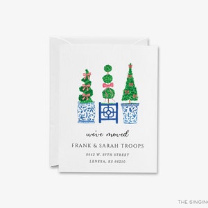 Bewegende aankondigingskaart topiary kerstmis | Adreswijzigingskaart | We zijn verhuisd kaart | Nieuw huis | Feeststrik | Blauw-witte chinoiserie