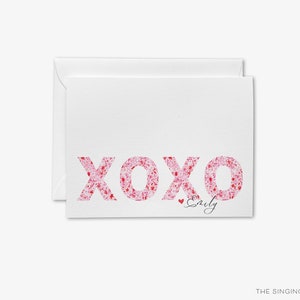Cartões personalizados XOXO | Cartões dobrados de Dia dos Namorados | Cartões de felicitações rosa e vermelho | Cartões de aquarela | Notas femininas de Dia dos Namorados | Presente para ela