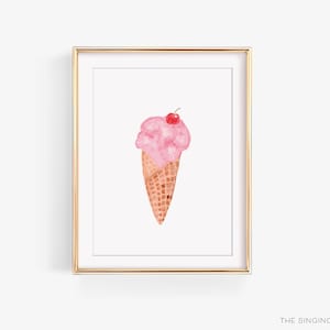 Impressão de aquarela de cone de sorvete | Arte de sorvete em aquarela pintada à mão | Arte em aquarela para amantes de sorvete | Belas artes | Decoração para casa