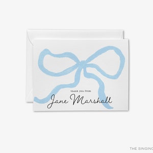 Tarjetas de agradecimiento personalizadas con lazo azul / Una nota de tarjetas plegadas / Agradecimiento para baby shower / Tarjeta de acuarela / De la guardería de un niño