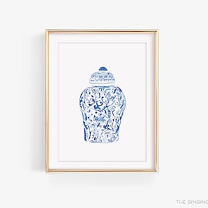 Ginger Jar Watercolor Print | Hand Painted Chinoiserie Art | Artwork | Blue and White Fine Art | Beautiful Home Decor | Blue and White Vase