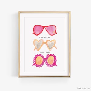 Sunglasses Art Print | Hand Painted Modern Art | Vintage Heart Glasses Artwork | French Fine Art | Feminine Room Decor | Summer Wall Art