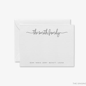 Grußkarten mit Familie | Familie Briefpapier Set | Familie Dankeschön Notizen | Personalisierte Familie Briefpapier | Benutzerdefinierte Namen & Farbe | Flache Grußkarten