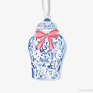 Ginger Jar Ornament | Watercolor Acrylic Christmas Ornament | Chinoiserie | Blue and White Lover | Stocking Stuffer | Hand-Painted Keepsake