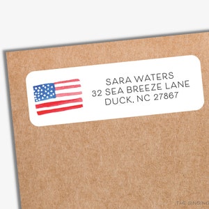 American Flag Return Address Labels PRINTED | White Matte Address Envelope Labels | Personalized Labels | Patriotic Mailing Stickers | USA