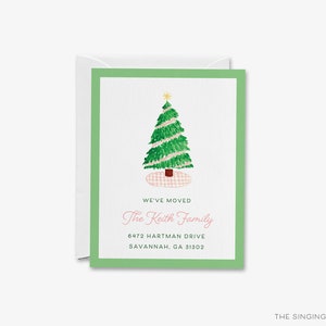 Kerstaankondiging verhuizen | Vakantieadreswijziging | We zijn verhuisd kaart | Nieuwe adreskaartjes | Preppy kerstboomkaart roze gingang