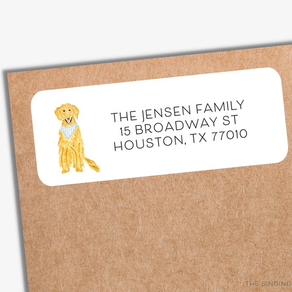 Golden Retriever Return Address Labels PRINTED | White Matte Address Envelope Label | Puppy Personalized Labels | Dog Lover Mailing Stickers